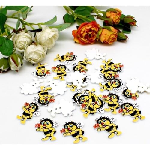 50pcs botones decorativos patterns cartoons Little bee Wood buttons Sewing Button Decorative Scrapbooking Sewing Accessories