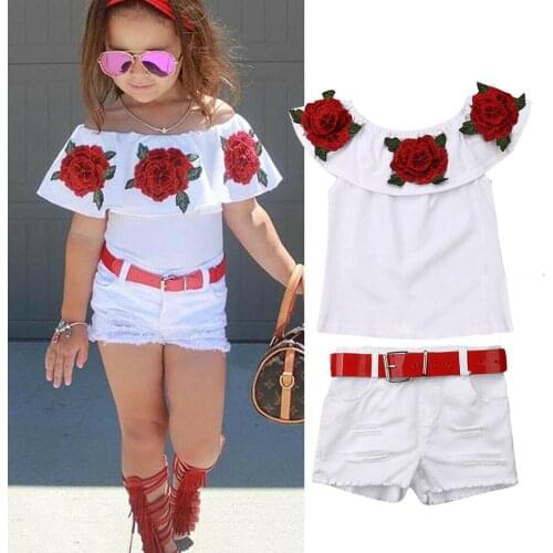 2020 New Kids Baby Girl Clothes Set Embroidery Flower Tank Top Shorts Casual Kids Clothes Summer Toddler Outfit Boutique