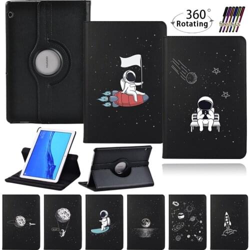 For Huawei MediaPad T3 10 9.6"/MediaPad T5 10 10.1" 360 Degree Rotating Folio Stand PU Leather Sleeve Skin Tablet Case Cover