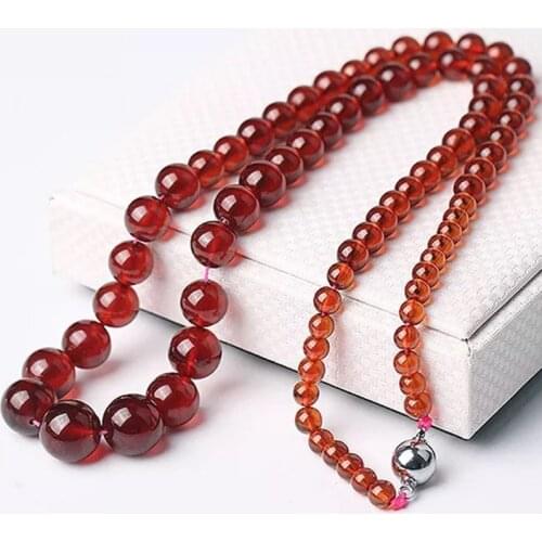Dropshipping Orange garnet Natural Stone Necklace Round Beads Tower Chain Necklace for Women Fashion Jewelry JoursNeige