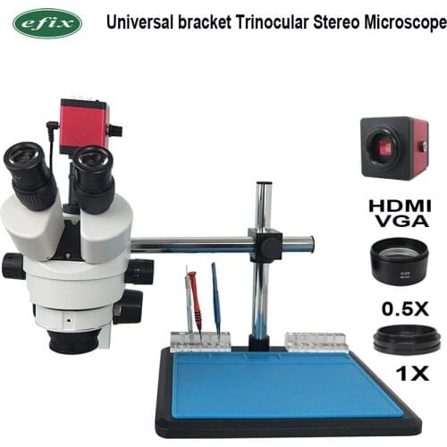 Efix 3.5~45X Continuous Zoom Trinocular Stereo Solder Microscope 13MP HDMI VGA Camera 56 LED Universal Bracket Phone Repair