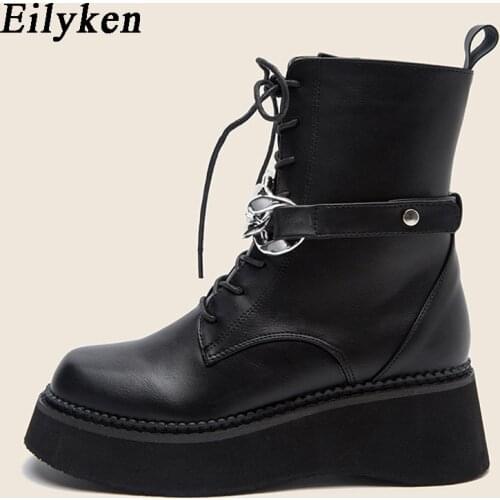 Eiyken Size 35-42 Women Half Short Boots Thick Bottom Metal Chain Women Shoes Winter Fashion Cool Boots Women Footwear