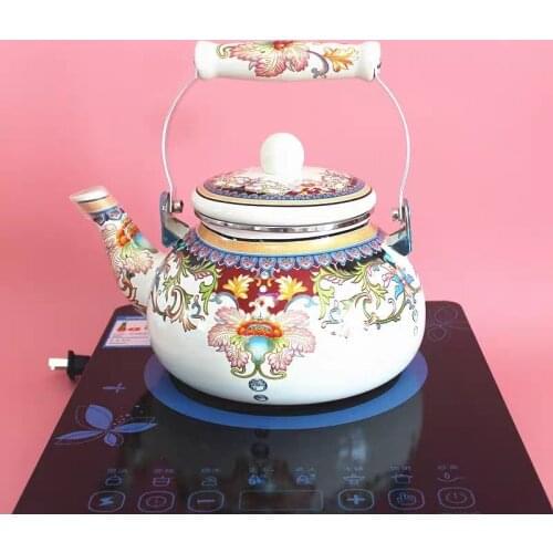 2.5L Enamel Teapot Kettle Household Thicken Kettles Enamel Cup Enameled Gas Kettle Enamel Coffee Pot Cooker General Water Carafe