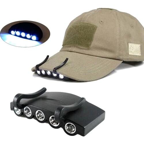 New Hot Sell Night Safe Clip-on 5 Leds Head Cap/Hat Brim Light Head Lamp Torch Fishing Camp Hunting Outdoor Lighting