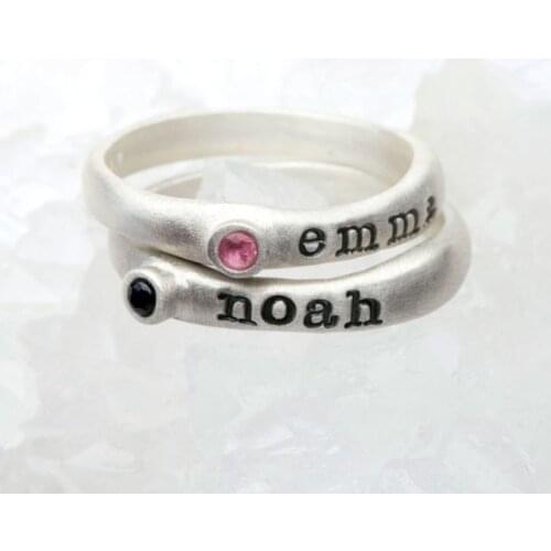 Xiaojing 925 Sterling Silver Personalized Stackable Engraved Name Ring with Birthstone Triple Stackable Ring Custom Jewelry 2019
