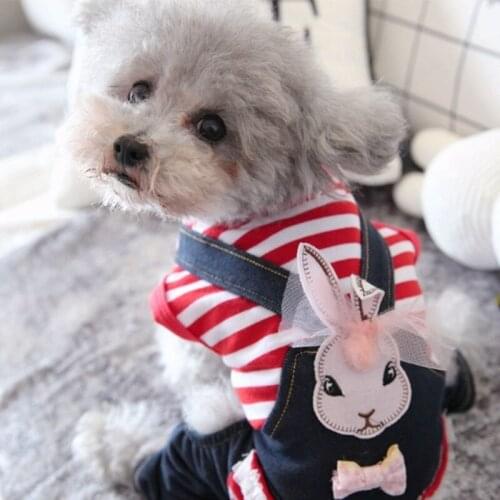 Lovely Rabbit Striped Jumpsuit Outfit Dog Pet Jean Clothing Fashion Poodle Coat Pet Rompers Clothes For Small Puppy Dog Supplies