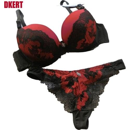 DKERT ABC 75 80 85 90 95 Thong Bra Set Push Up Lace Women Underwear Panty Set Set Hollow Out G String Embroidered Bra Brief Sets