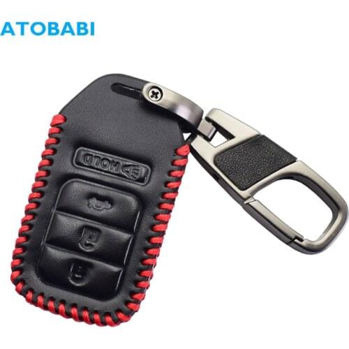Leather Car Key Cover For Honda Civic Fit Accord Pilot CR-V 2019 4 Buttons Smart Keychain Holder Remote Control Protector Case