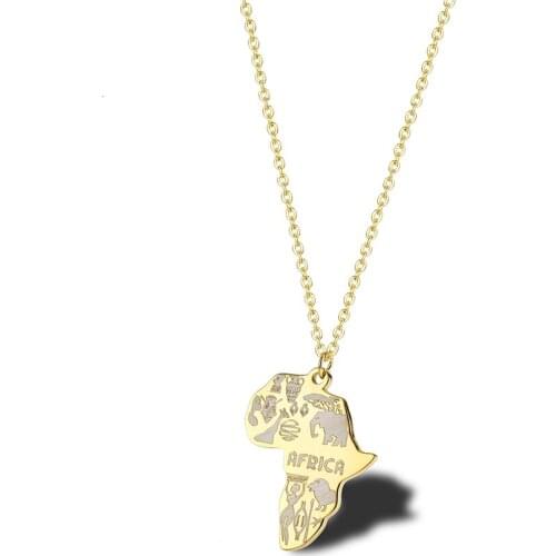 RIR Stainless Steel Golden African National Culture Map Creative Necklace African Woman Jewelry Necklace Travel Gift For Friends
