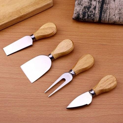4pcs/set Stainless Steel Cheese Knife Wooden Handle Cheese Cutter Slicer Baking Cheese Spatula Kitchen Cooking Accessories