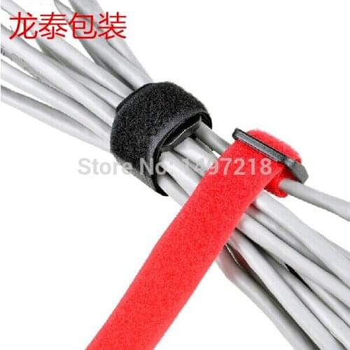 25pcs 2cm x 40cm Reusable magic tape cable ties nylon strap with Plastic button Hook Loop Tape with buckle for computer wires