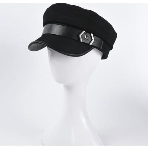 Fashion Women Men Military Hat Spring Autumn Sailor Hats Black Ladies Beret Caps Flat Top Captain Cap Travel Octagonal Hat