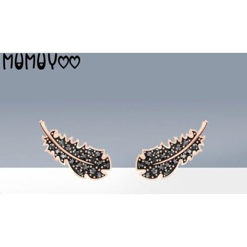 Fashion jewelry, high-quality swa, NAUGHTY new style charm and light black feather female earrings birthday gifts stud Earring