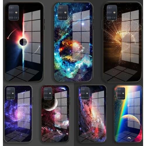 Starry sky universe Soft Silicone Glass Case For Samsung Galaxy A10 A20 A30 A40 A50 A70 A31 A51 A71 Balck Cover