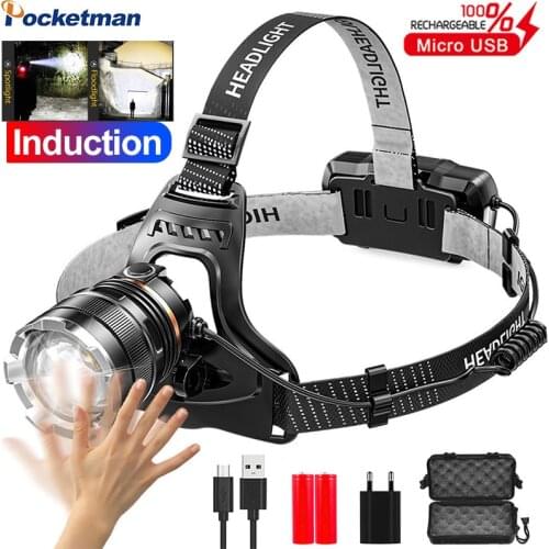 60000LM XHP50 Powerful Headlamp Sensor Headlight USB Rechargeable Head Lamp Outdoor Fishing Headlight Camping Light