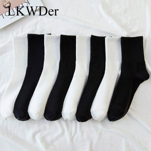 LKWDer 5 Pairs Couples Socks Womens Spring Summer Cotton Black Mens Cotton Socks Ins Unisex Sports Long Tube Keep Warm Socks