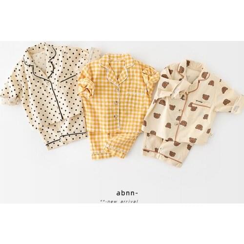 Spring/Summer 2021 New Childrens Pajamas Suit Girls Long-sleeved Home Clothing Two-piece Set Boys Pyjamas Kids Plaid Sleepwear