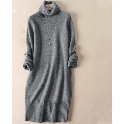 Guesod2018Autumn Winter Women Cashmere Sweater Dress High Quality Thicken Cashmere Dress All Match Slim Basic Sweater New Arrive