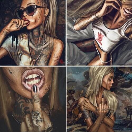 Full Round/Square Diamond Painting Manga Tattoo Girl Hip Hop Street Art Diamond Mosaic Embroidery Rhinestones Wall Art Gifts