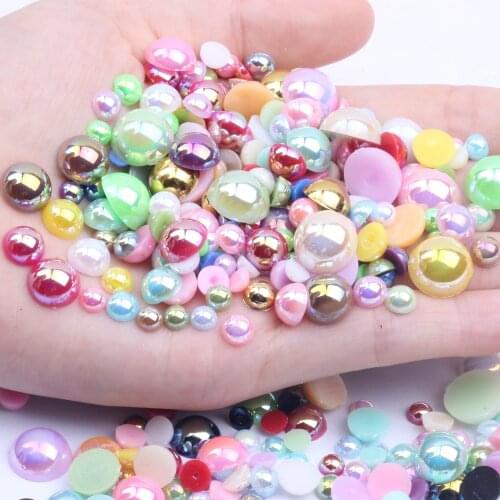 6-12mm and Mix Size Half Round Beads Many AB Colors Imitation Glue On Pearls Jewelry Nails Art Tips DIY Decoration Diamante