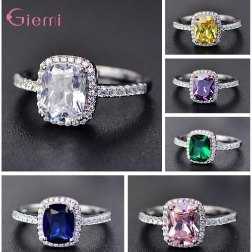 Luxulry Vintage 925 Sterling Silver Cubic Zircon Finger Ring Women Girl Fashion Trendy Rhinestone Wedding Ring Bijoux