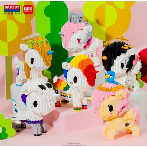 Sakura Crown Unicorn Building Blocks Cartoon Spring Pony Mini Micro Bricks Cute Horse Figure Assembled Toys For Kids Birthday