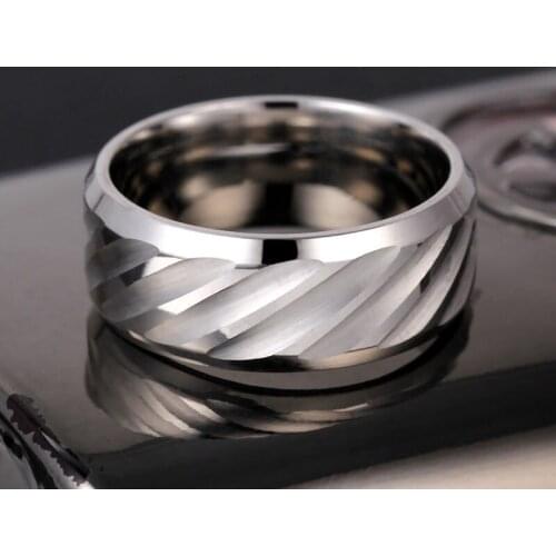 MANGOPIE8mm Silver Stainless Steel Ring Water Wave Rings for Women and Men