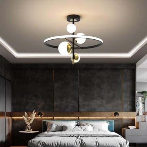 Nordic Glass Ball Led Chandelier Lighting Home Apartment Decor for Bedroom Living Room Creative Design Black Round Kitchen Lamp