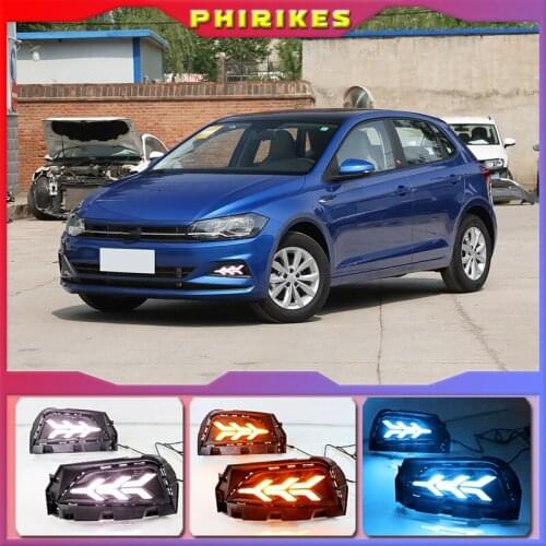 2PCS LED Daytime Running Light Fog Lamp Sequential Yellow Turn Signal Function Car DRL For Volkswagen Polo 2019 2020