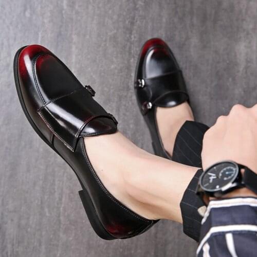 Men Dress Shoes Double Buckle Monk Loafers Classic Business Elegant Male Formal Suit Party Shoes Slip On Leather Masculino