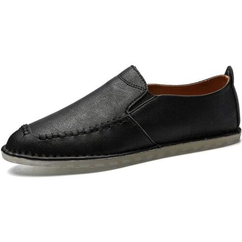 Men Spring Autumn Fashion Slip-on Casual Leather Shoes Male Leather Leisure Shoe British Men Walking Footwear Size 37-47