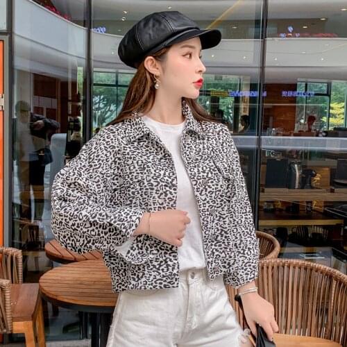 Cropped Jean Jacket Women Leopard Coat Street Style Denim Jackets Female Spring And Autumn Fashion Casual Loose Outerwear Womens