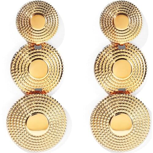 WYBU Hand Made Round Sheets Metal Drop Earring Bollywood Style Traditional Indian Ear Jewelry Twisted and Textured Gold Finish
