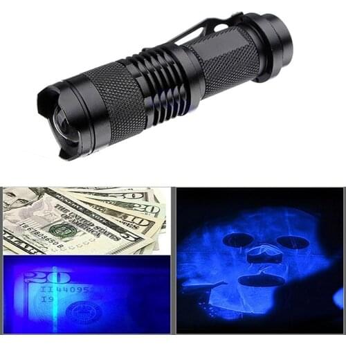 XPE Q5 395 UV Purple Light Flashlight Telescoping Zoom Money Checker Torch