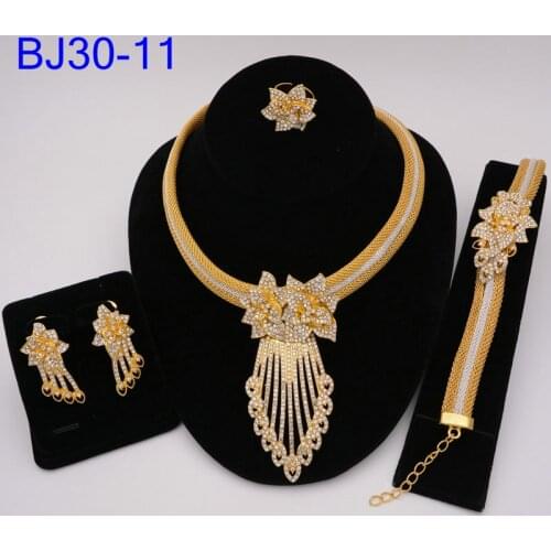 Nigeria Party Fashion Jewelry Sets Necklace Bracelet Earrings Ring All-match Jewelry Dubai Bridal Wedding Accessories