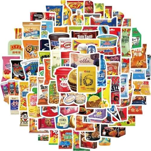 90Pcs/Lot Funny Brand Snacks And Drinks Graffiti Stickers For Laptop Car Pad Luggage Phone Bicycle Decal Toy Sticker