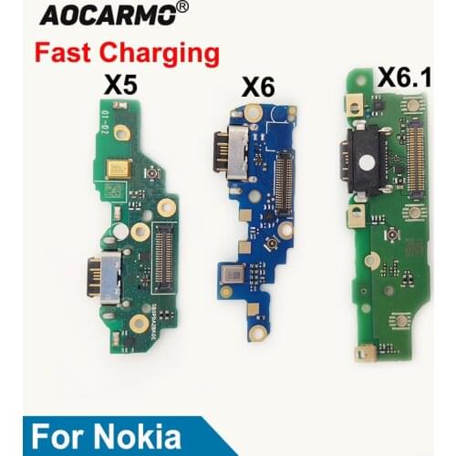 Aocarmo USB Fast Charging Port Charger Dock Connector Mic Microphone Flex Cable Circuit Board For Nokia X5 X6 X6.1 Replacement