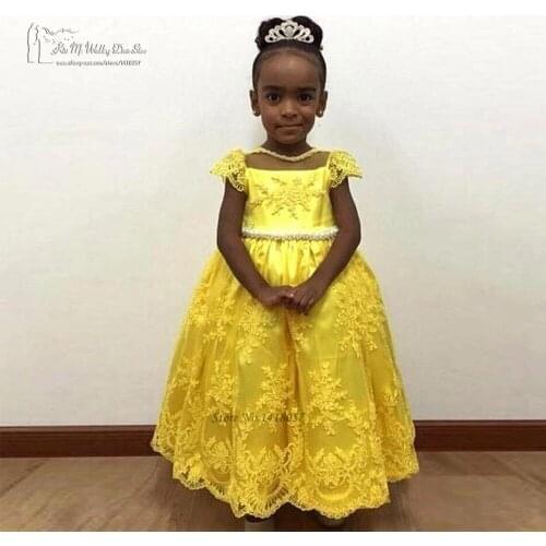 Yellow Flower Girl Dresses for Weddings Kids Prom Dresses Pageant Dress for Little Girls Vestido de Daminha Lace Girls Ball Gown
