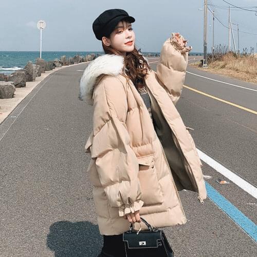 2021 New Winter Jacket Women Warm Thicken Cotton Jacket Parkas Women Big Fur Collar Hooded Down Cotton Coats Cotton Coat Outwear