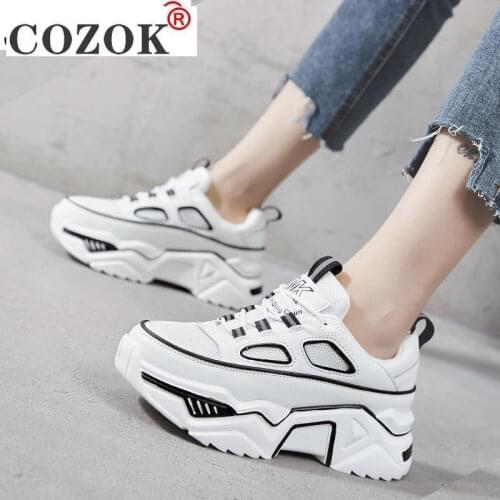 2021 Spring New Womens Chunky Sneakers Platform Vulcanize Shoes Fashion Breathable Women Casual Shoes Lace-up White Dad Shoes