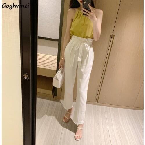 Women Sets Sleeveless Solid Top Ankle-length Harem Pants Sashes Sexy Designer Off Shoulder Elegant Trendy Summer Holiday Female
