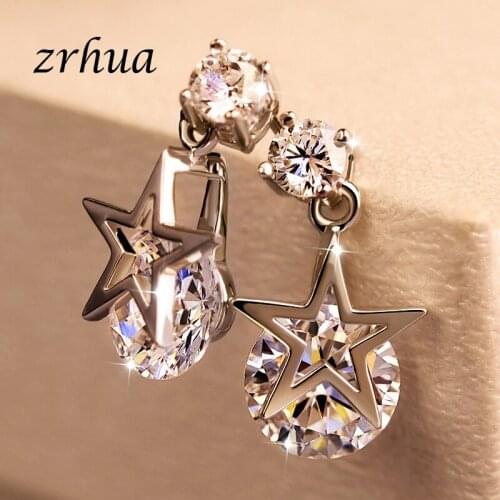 ZRHUA 2019 Newest AAA+ Sparkling Zircon Star Earrings for Women Dangle Jewelry Accessories Silver Color Female Engagement Brinco