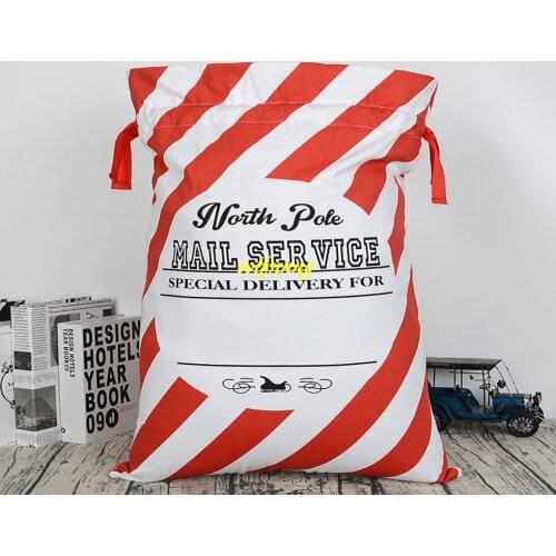 20pcs/lot 2017 New Arrival Red stripe Christmas Santa Sacks Cotton canvas Gift Holders Candy Bag Christmas gift bags