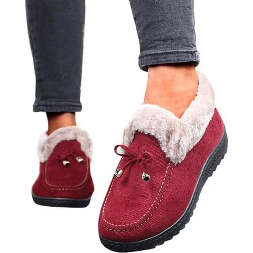 2020 Ladies Low-heel Warm Non-slip Cotton Boots Ladies Winter Plush Lining Cotton Shoes Flat Boots Outdoor Warm Boots35-41