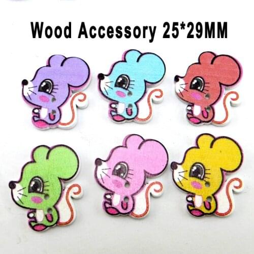25pcs 6color Mouse Buttons Fits Pattern Cartoons Wood Sewing Rat Button Scrapbooking Charms WCF-493