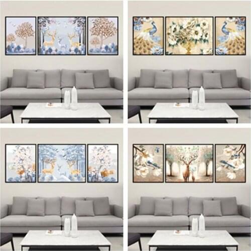3 Pcs/Set DIY Oil Painting by Numbers Triptych Pictures Deer Landscape Abstract Paint Wall Sticker Home Decor