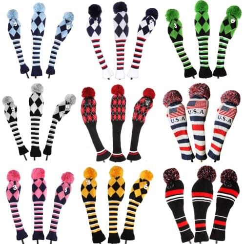 3pcs / Set Knit Long-neck Sock Style Golf Head Covers for Driver & Fairway Woods (1# 3# 5