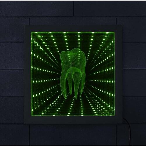 3D Tooth Tunnel Vision Wood Frame Dental Clinic LED Infinity Mirror Endless Space Graphics Orthodontist Dentist Novelty Gifts