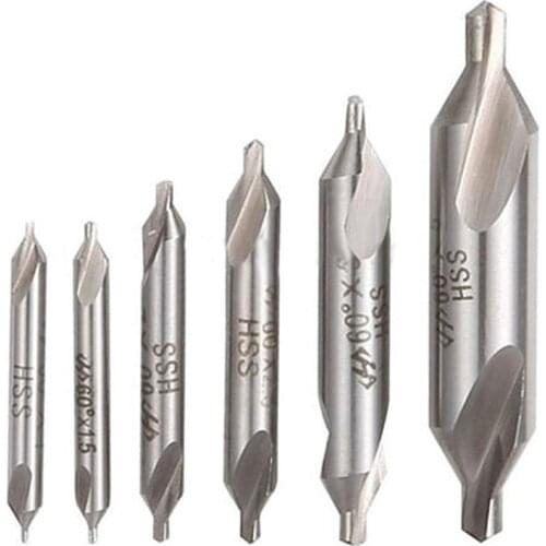 6pcs Double 5 / 3 / 2.5 / 2 / 1.5 / 1mm Combined HSS Combined Center Drill Countersink Bit Lathe Mill Tackle Tool Set Hand Tools