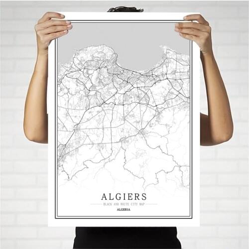 Algeria Creative city map Algiers Abstract Canvas Paintings Black and white Wall Art Print Poster Picture Home Decoration